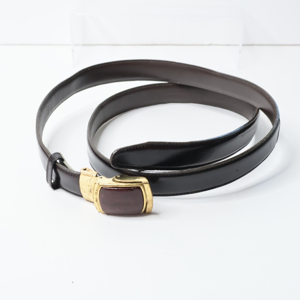 Vintage Mens Dark Brown Leather Ratchet Belt Solid‎ Brass Automatic Buckle 48in